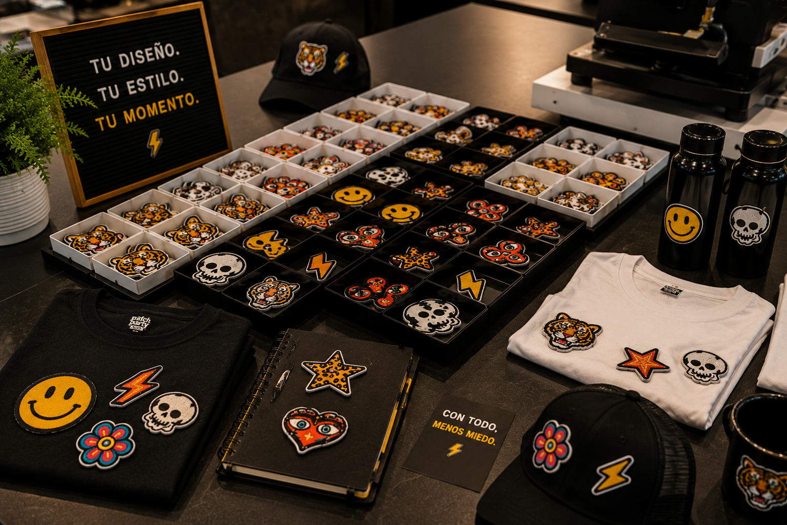 Detalle de parches y diseños disponibles